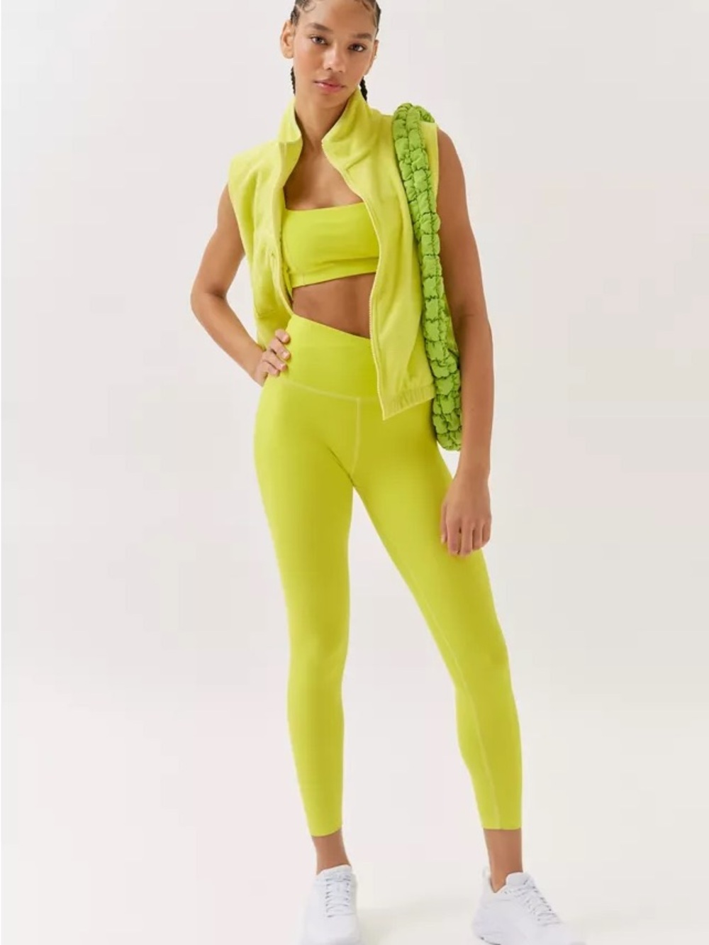 Beyond Yoga Neon Lime High-Rise Leggings and Bra